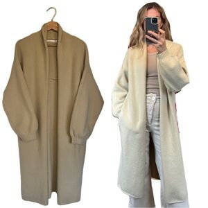 Oak + Fort Oversized Cream Cozy Knit Woven Duster Long Maxi Cardigan Sweater